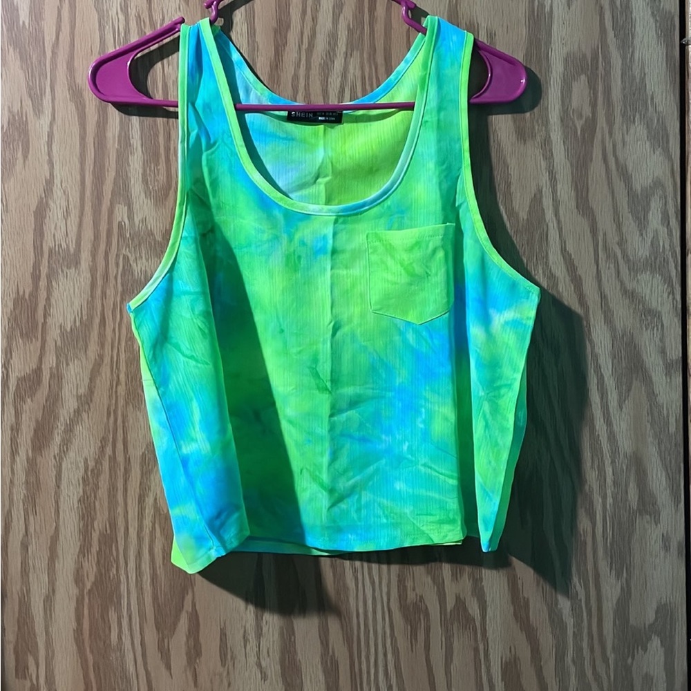 Blue and green cropped tank top